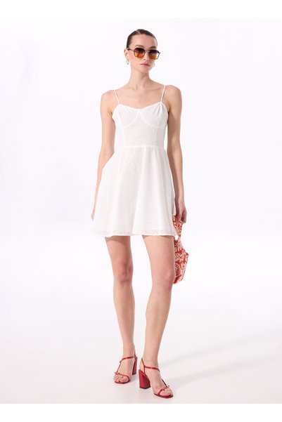 Heart Collar Embroidered White Mini Women's Dress F5Sl-Elb0014