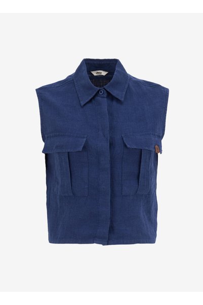 Navy Blue Women's Shirt Relaxed 100% Linen Shirt J5Sl-Gml7170