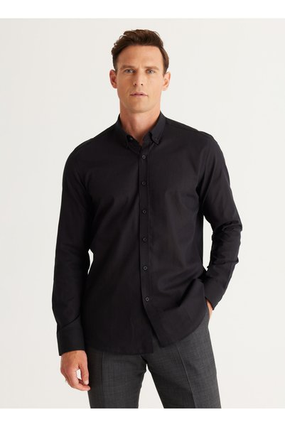 Altinyildiz Classics Slim Fit Button Down Collar Black Men's Shirt 4A2021200056