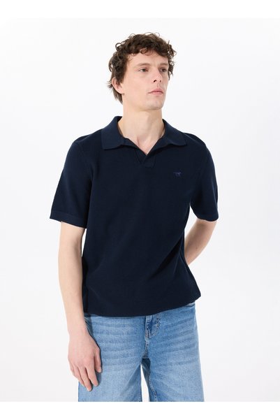 Apaş Collar Regular Fit Embroidered Navy Blue Men's Sweater M5Sm-Kzk1447