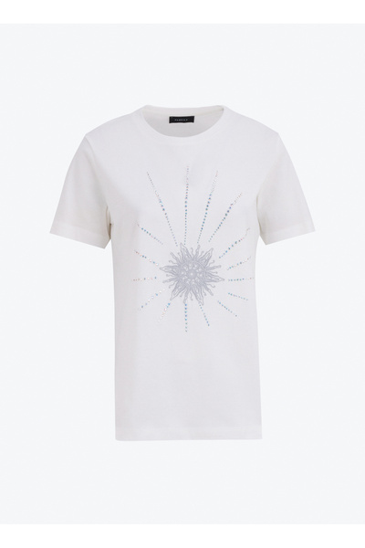 White Women's Relaxed Embroidered T-Shirt Fc5Sl-Tst0117