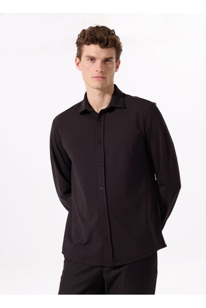 Basic Shirt Collar Plain Black Men's Shirt F5Sm-Gml 2431