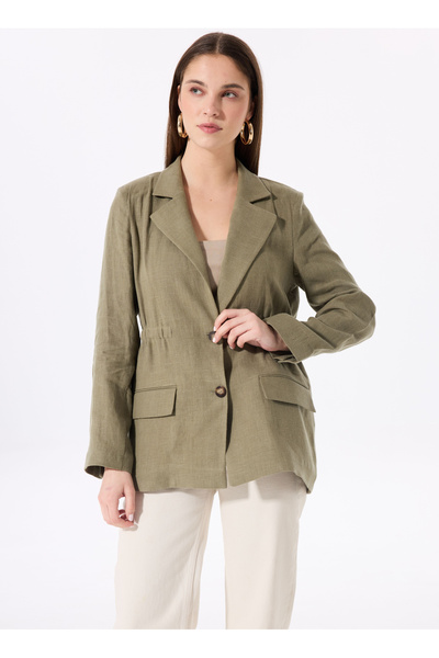 Khaki Women's Regular 100% Linen Jacket FC5SL-CKT0084