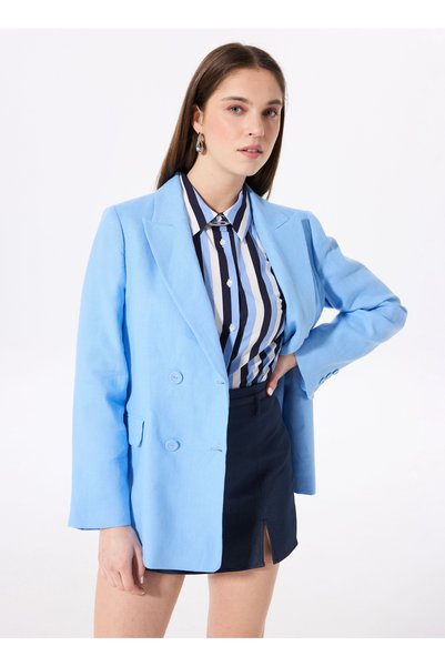 Blue Women's Relaxed 100% Linen Jacket Fc5Sl-Ckt0079