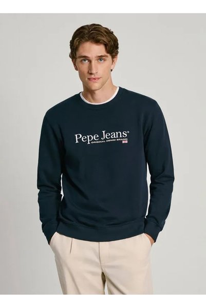 Crew Neck Navy Blue Men's Sweatshirt Pm582699-594 Sean