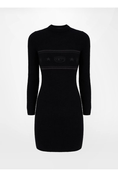 Round Neck Embossed Black Standard Women's Dress 77CBOH02