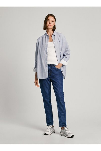 Standard Shirt Collar Striped Light Blue Women's Shirt Pl304955