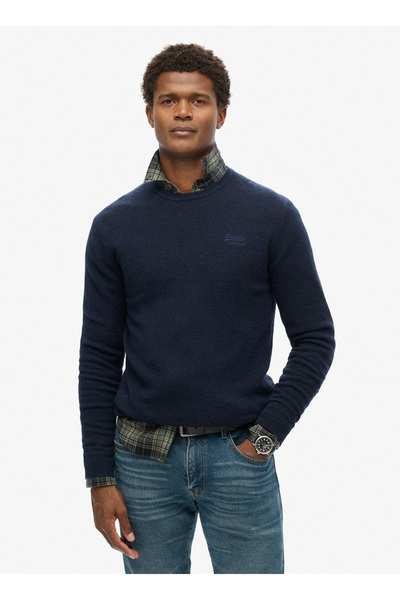 Crew Neck Regular Navy Blue Men's Sweater M6110641A5Ej_Essential Slim Fit Cre