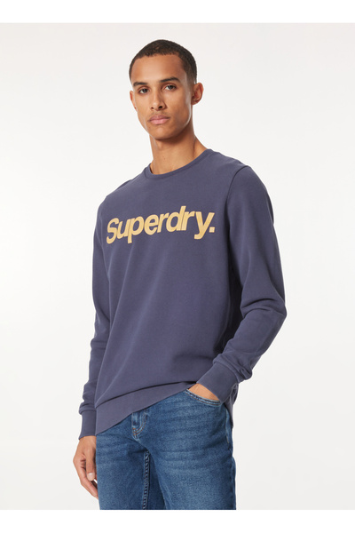 Crew Neck Navy Blue Men's Sweatshirt M2013714Ajua_Classic Core Logo Swea