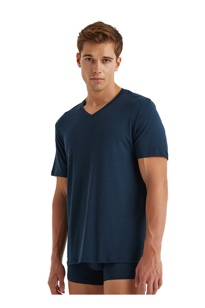 V-Neck Plain Anthracite Men's T-Shirt 9308