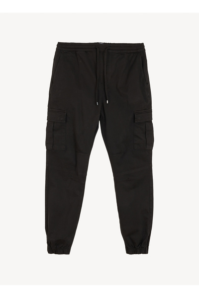 Elastic Leg Black Men's Cargo Pants M4Wm-Pnt-1401