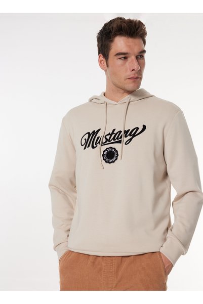 Hooded Collar Beige Men's Sweatshirt M4Wm-Swt-1529