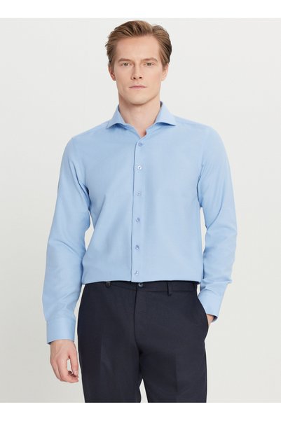 Tailored Fit Italian Collar Light Blue Men's Shirt Ace020261606_Amv
