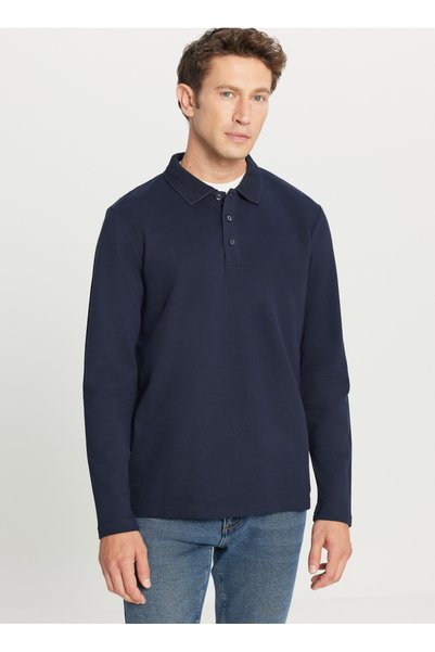 Polo Neck Navy Blue Men's Sweatshirt Ace052261086_Lac