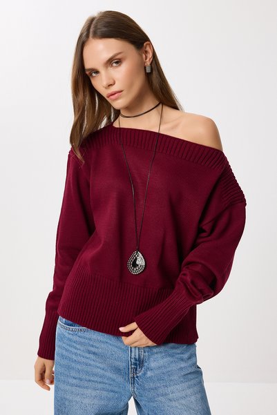 Boat Neck Knitwear Sweater Ldp0080 Bordo