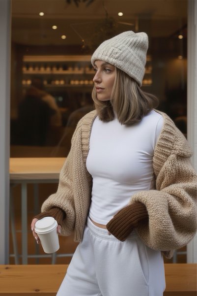 Bitter Brown Knitwear Knitted Hand Warmer Oversleeve Fingerless Gloves