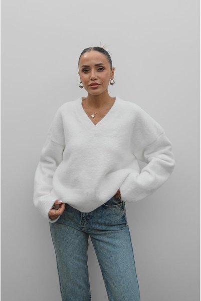 Ecru V-Neck Soft Textured Sweater