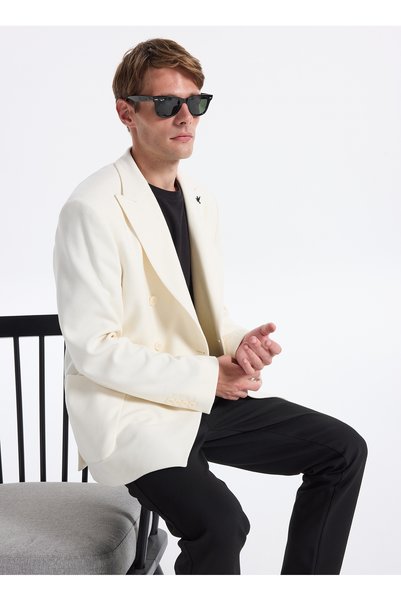 Slim Fit Ecru Men's Plain Jacket Santorini- Jersey