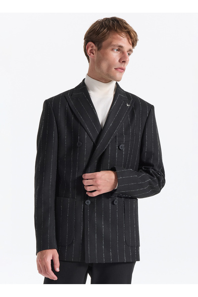 Slim Fit црно машко пругасто сако SANKRUV- 2- PB