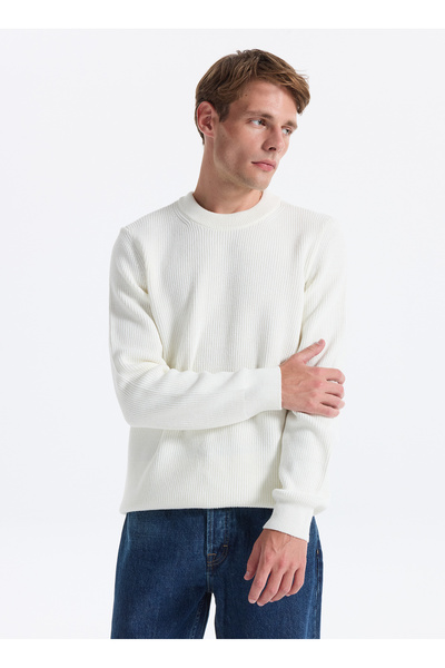 Crew Neck Regular Fit Plain Ecru Men's Sweater Fc4Wm-Kzk 2599.