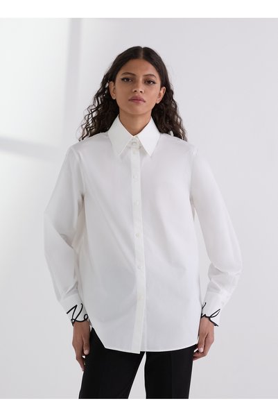 Standard Shirt Collar Plain White Women's Shirt A3W11023