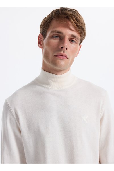 Half Turtleneck Basic Plain Ecru Men's Sweater F5Wm-Kzk 2554