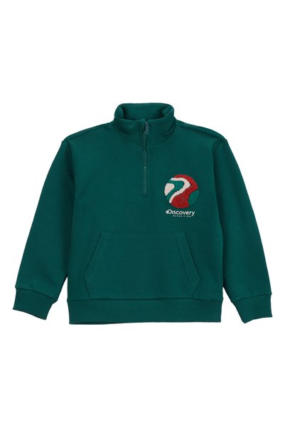 Printed Boy's Dark Green Sweatshirt D5Wb-Swt3047
