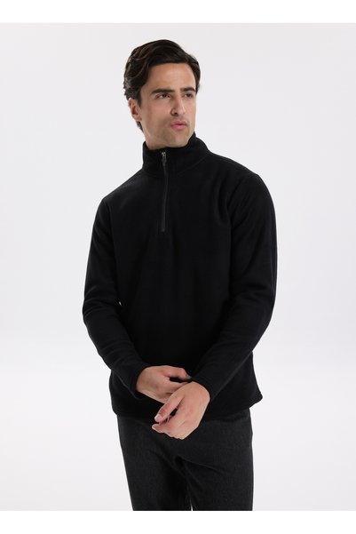 Crew Neck Plain Black Men's Sweatshirt Pbf5Wm-Swt 5054