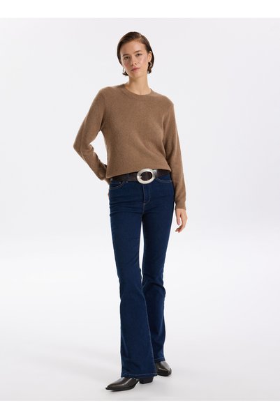 High Waist Wide Leg Flare Dark Indigo Women Denim Pants F5Wl-Pnt0193