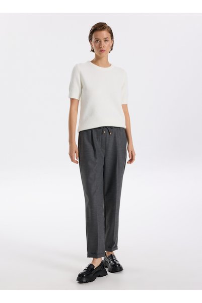 Elastic Waist Carrot Gray Melange Women's Trousers F5Wl-Pnt0117