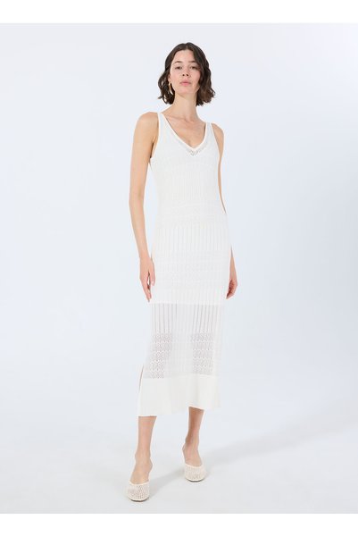 White Women's V-Neck Regular Fit Dress 50535506