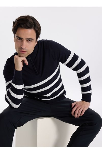 Bato Yaka Regular Fit Striped Navy Blue Men's Sweater Fc3Wm-Kzk332.