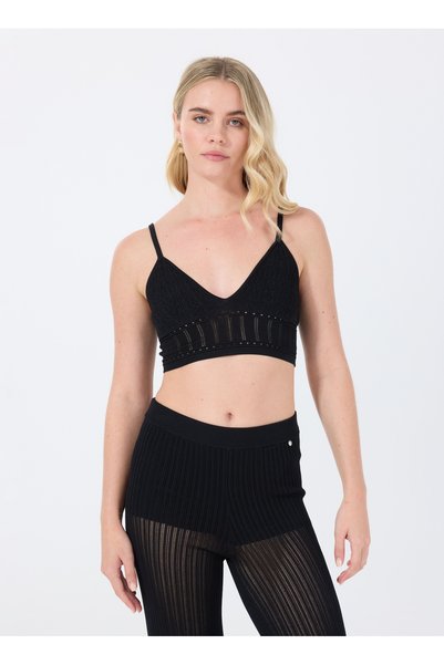 V-Neck Plain Black Women's Bustier 50535497