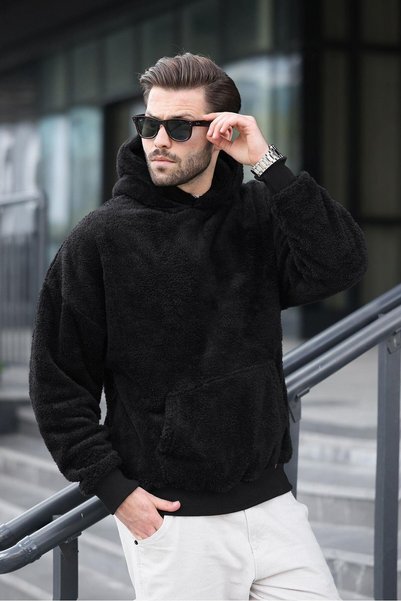 Black Plush Hooded Men's Sweatshirt 6050