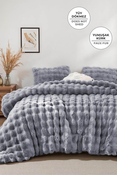 Bedspread Set Single Plush Soft Rabbit Hair Quilt Wellsoft 2 Piece Lory Gray