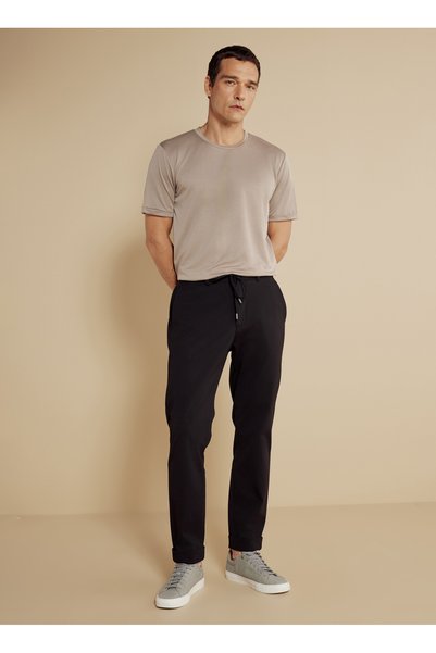 Regular Waist Straight Leg Standard Black Men's Trousers BBSS25MPT016