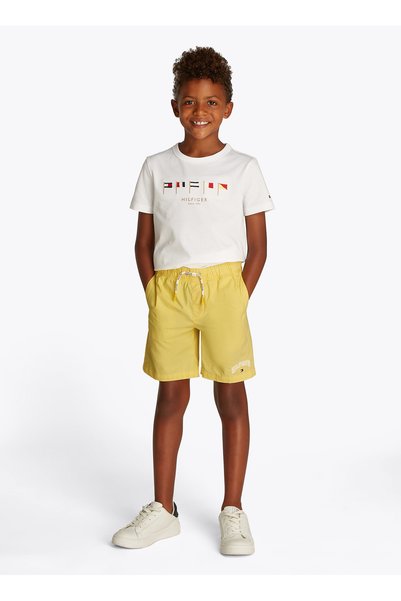 Elastic Waist Regular Fit Yellow Boy Shorts Kb0Kb09642Zf0