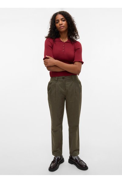 Mid Waist Regular Fit Green Women's Trousers Vmchira Mw Barrel Pant