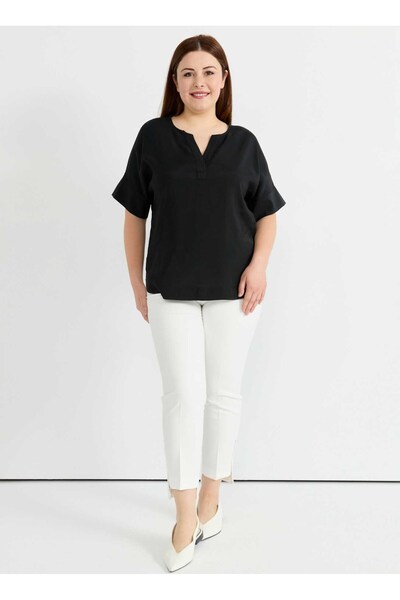 V-Neck Plain Black Women's Blouse 25Ysl8142