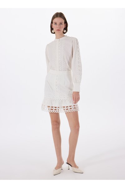 Yas Normal Half Turtleneck Embroidered Light White Women's Shirt Yasyamina Hw Skirt S.