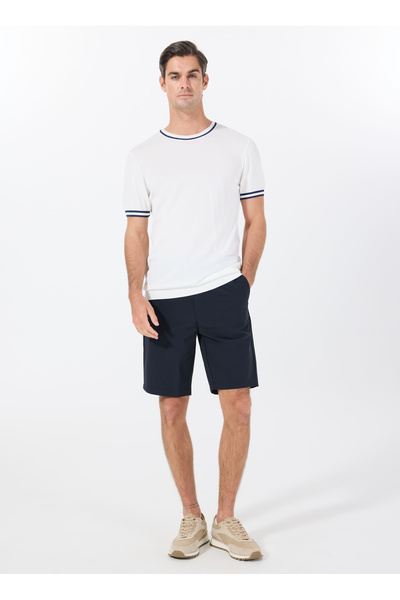 Navy Blue Men's Regular Fit All-Way Stretch Bermuda Shorts Fc5Sm-Sht 2540
