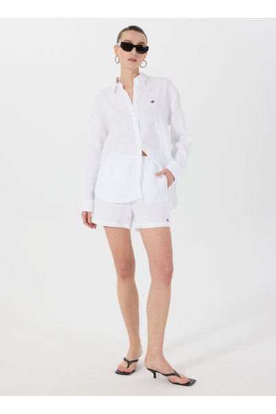 Off-White Women's Regular Fit Embroidered 100% Linen Shorts M5Sl-Srt1723