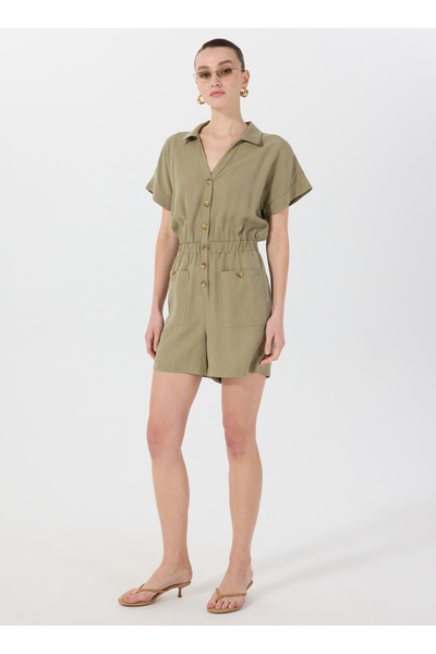 Embroidered Khaki Women's Jumpsuit M5Sl-Tlm1602