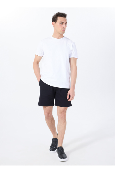 Black Men's Elastic Waist Standard Fit Sweat Shorts M5Sm-Srt1116