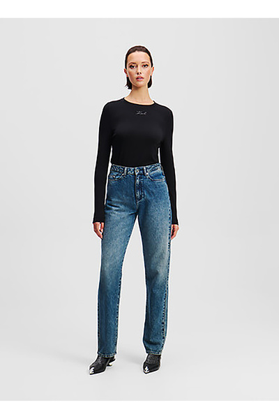 High Waist Straight Leg Straight Dark Blue Women's Denim Pants A1W10087