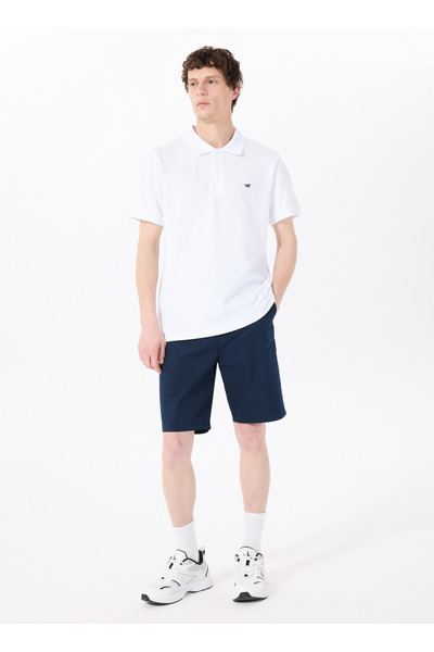 Navy Blue Men's Regular Waist Regular Fit Chino Shorts M5Sm-Srt1104