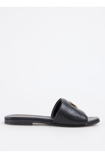 Black Women's Leather Slippers D-Amor