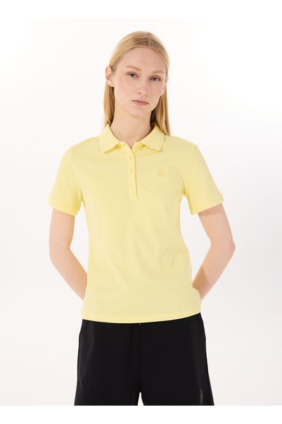 D5SL-TST3598 Yellow Basic Plain Women's Polo T-Shirt