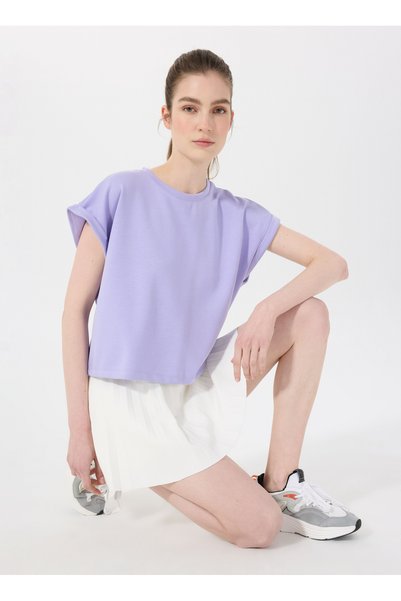 D5Sl-Tst3599 Lilac Crew Neck Comfortable Fit Plain Women's T-Shirt