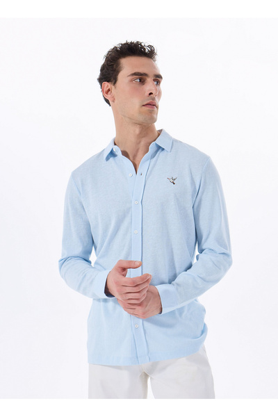 Regular Fit Button Collar Plain Light Blue Men's Shirt Fc5Sm-Gml 2113